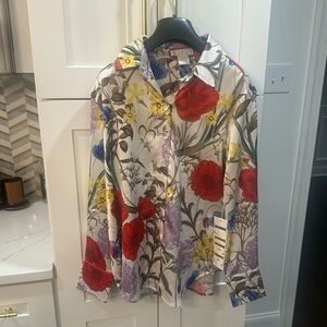 NWT Women's Multicolor Floral Satin Blouse Medium